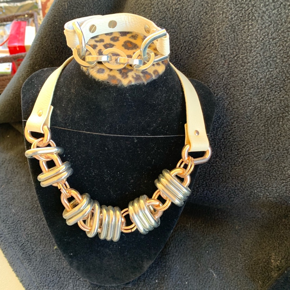 White Leather Set Necklace and Bracelets